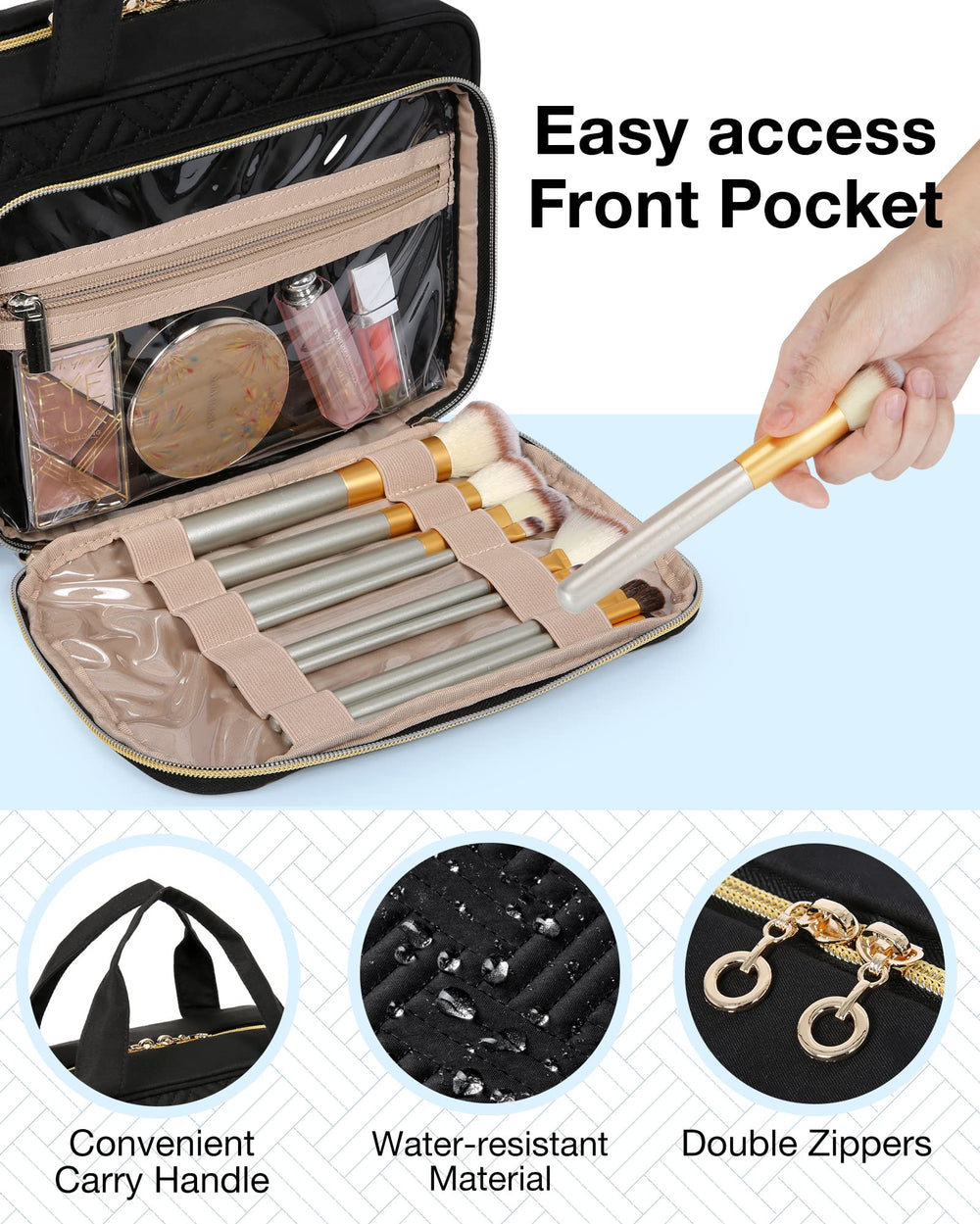 BagSmart makeup organizer opened showing organized compartments
