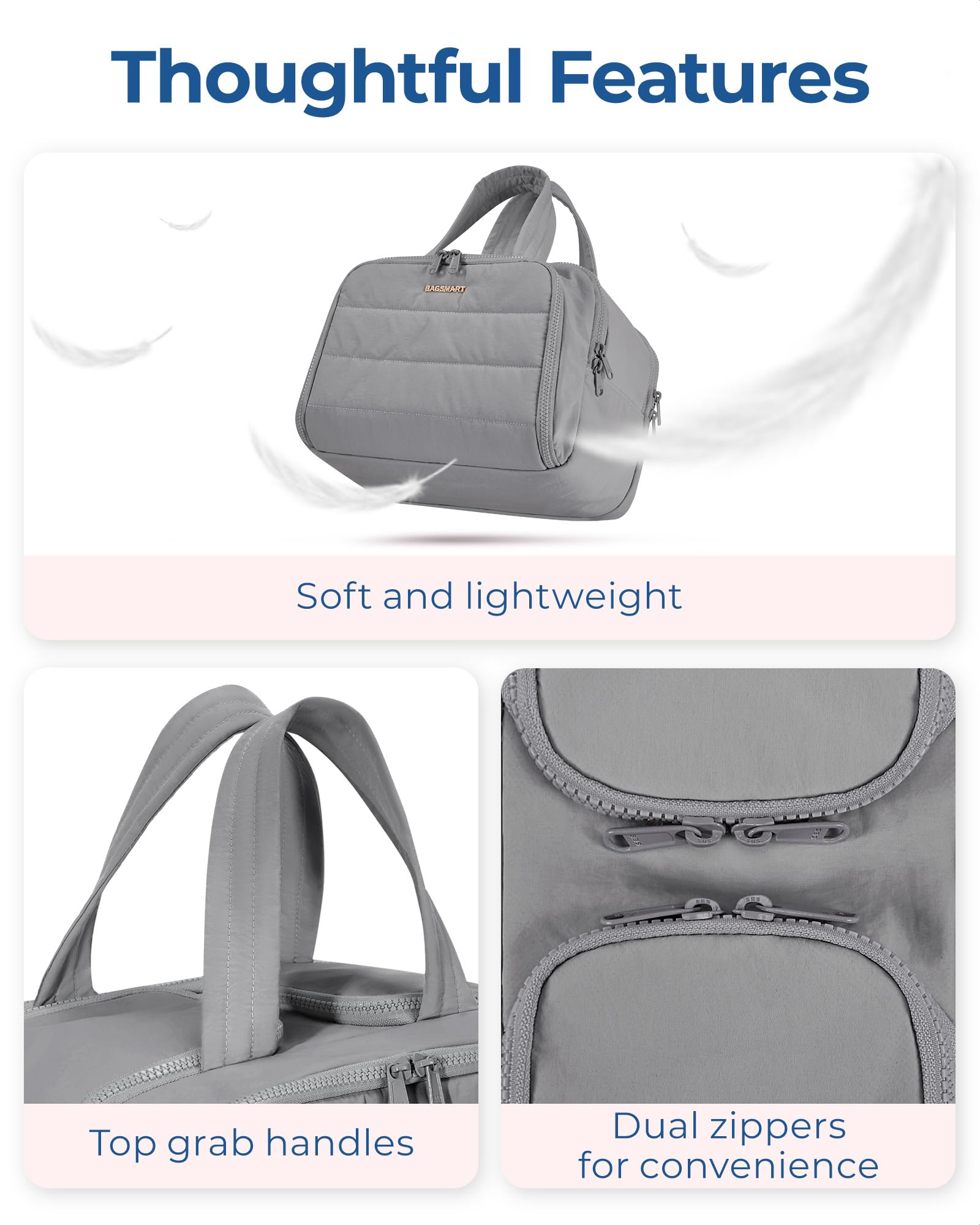 BAGSMART Travel Toiletry Bag with four compartments keeps cosmetics organized on trips