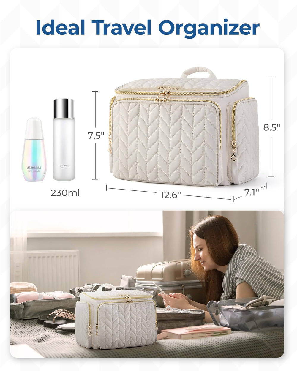 BAGSMART purple toiletry bag with multiple pockets for efficient packing.