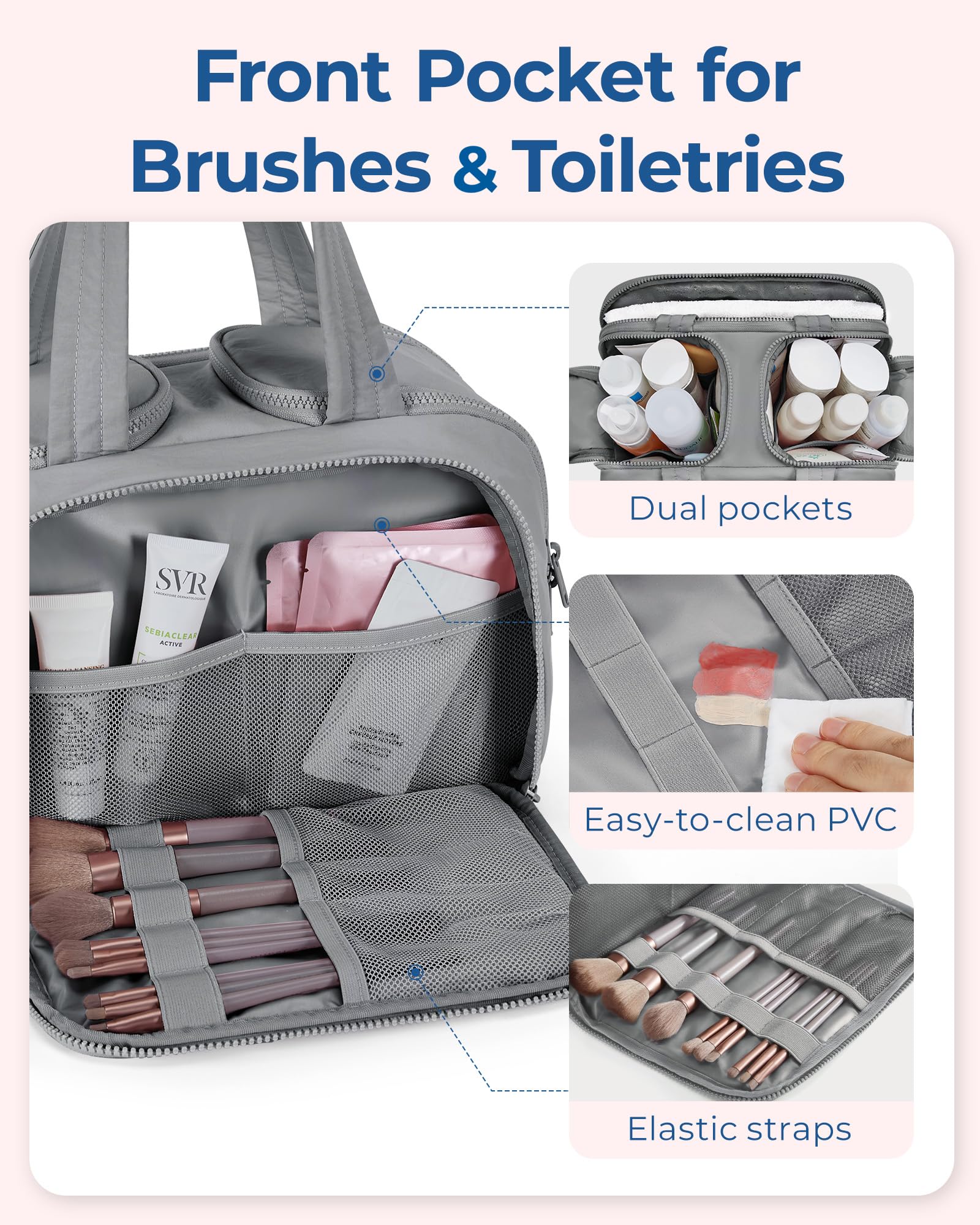 BAGSMART Travel Toiletry Bag stands upright for mess-free access
