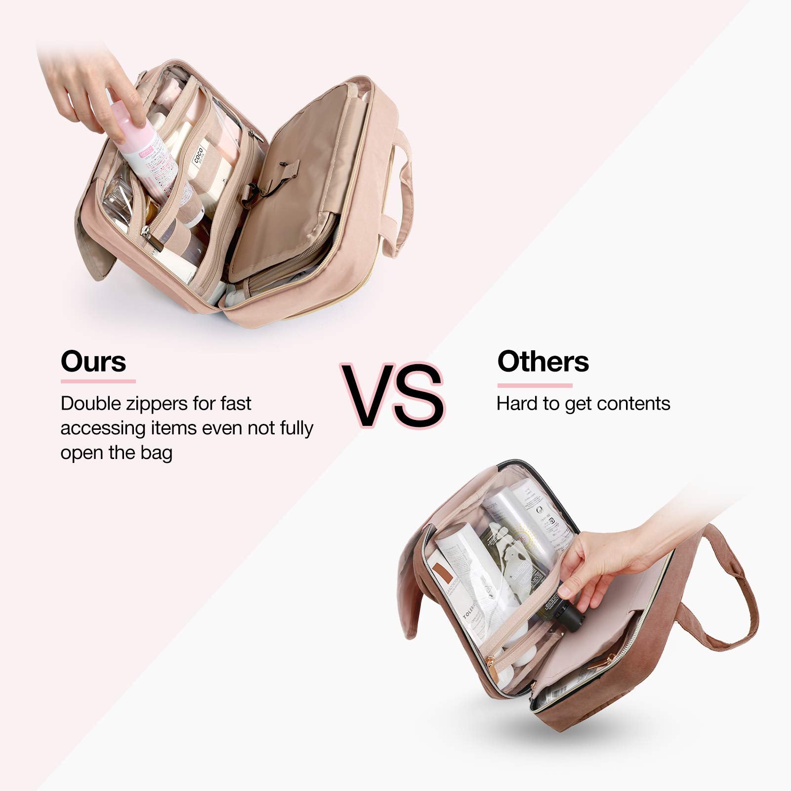 BAGSMART two-way zippers for quick access during travel.