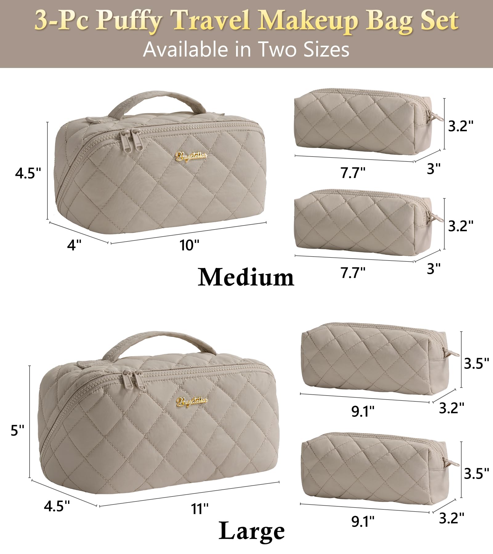 Bagstellar 3-piece set provides flexible organization for cosmetics on trips.