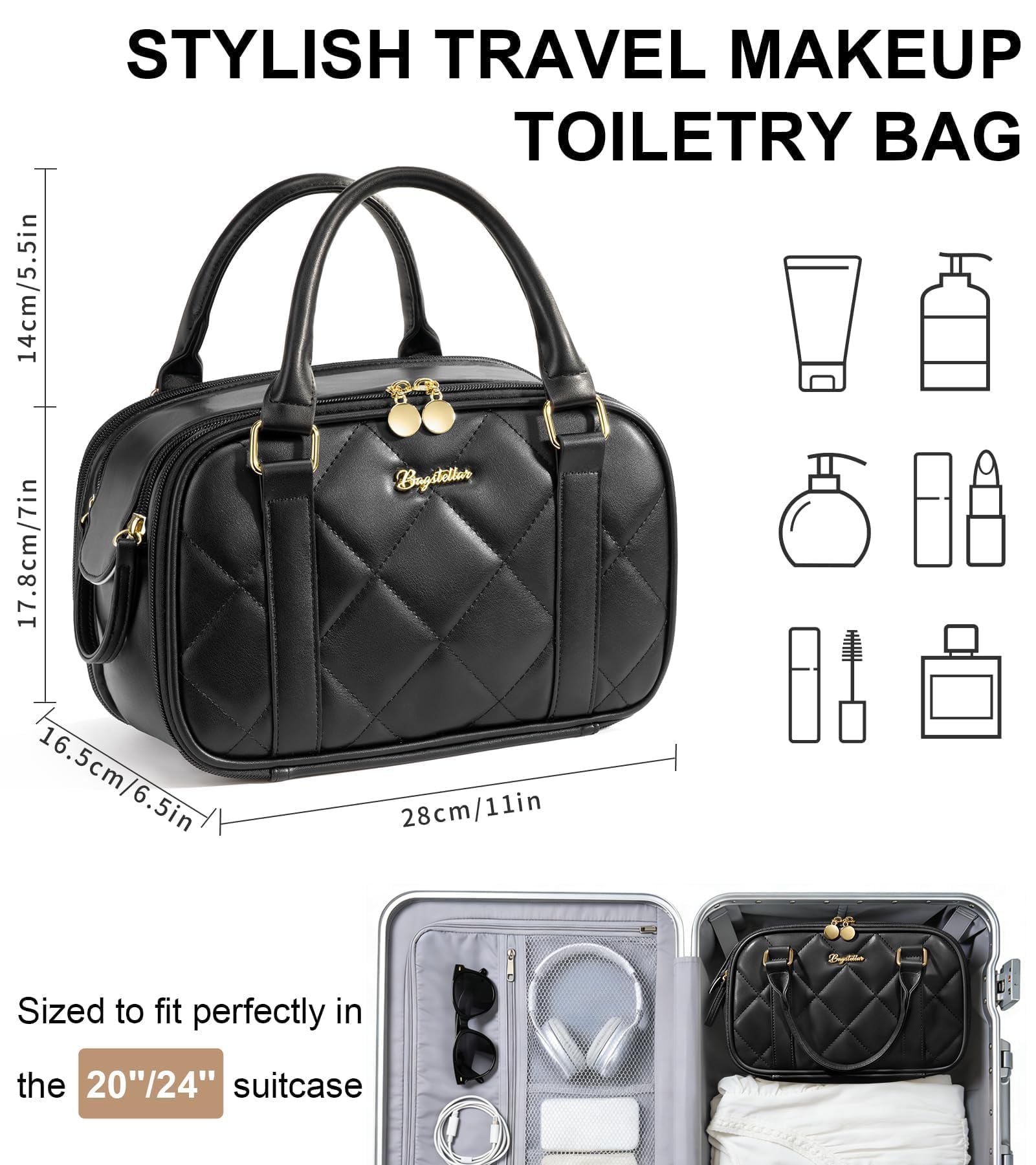 Bagstellar large-capacity cosmetic bag keeps cosmetics organized during trips