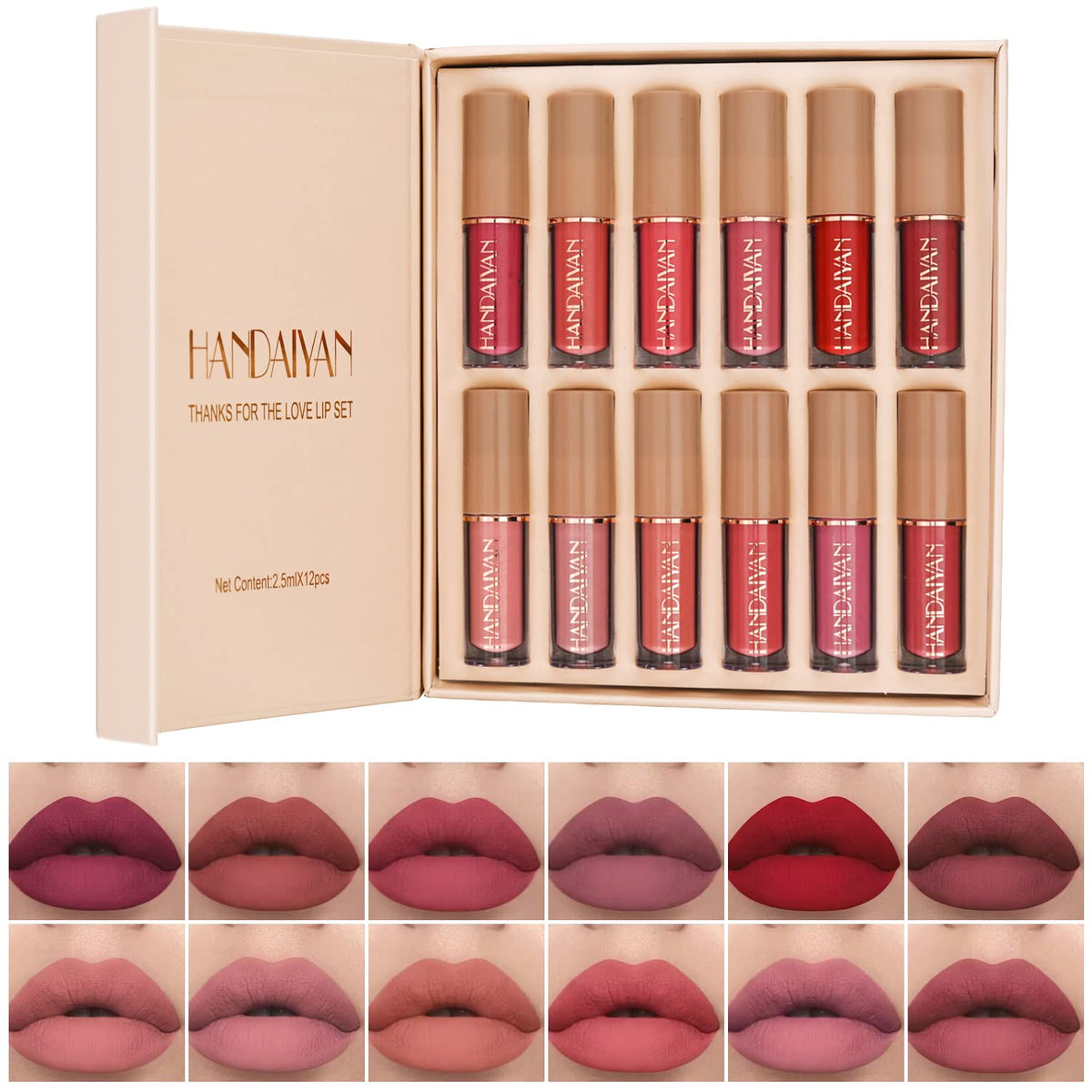 BAISEN DIARY 12 Colors Lipstick Set with velvet matte finish for versatile looks.