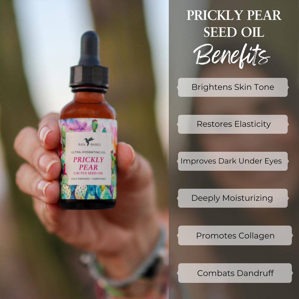 Baja Basics Prickly Pear Seed Oil on hair smooths ends and adds softness.