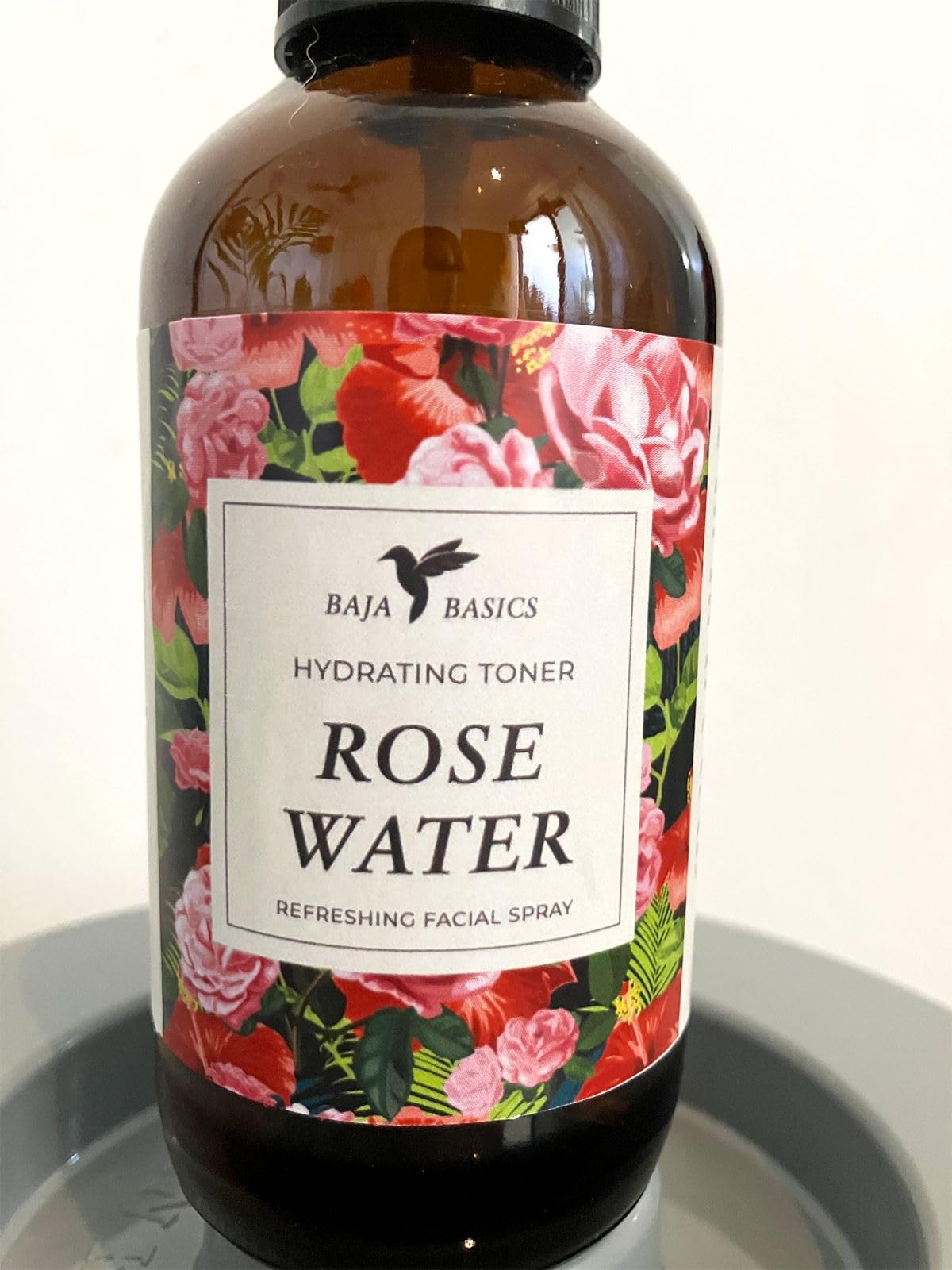 Baja Basics Rose Water aromatherapy ritual imagery evokes natural scent.