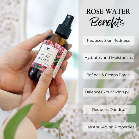 Baja Basics Rose Water Spray on the body for quick hydration and a fresh scent.