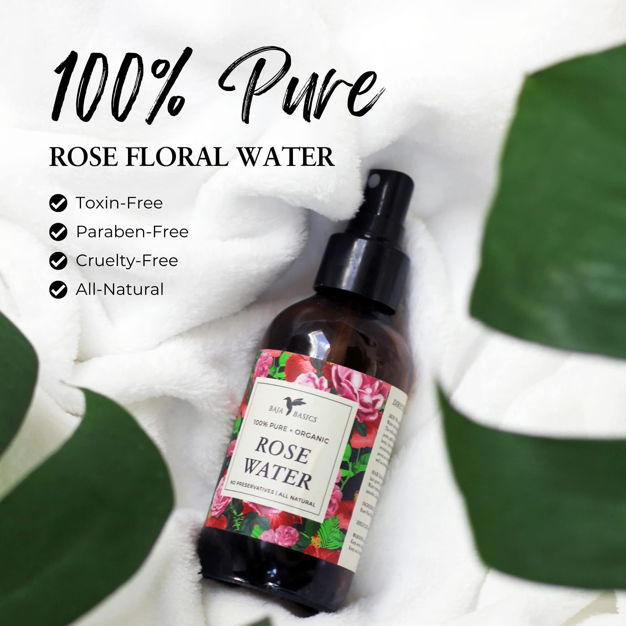 Baja Basics Rose Water Spray bottle used as a natural toner.
