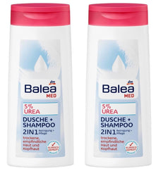 Balea Med Shower Gel 5% Urea 2-in-1 shower-shampoo bottle for daily cleansing and moisturization.