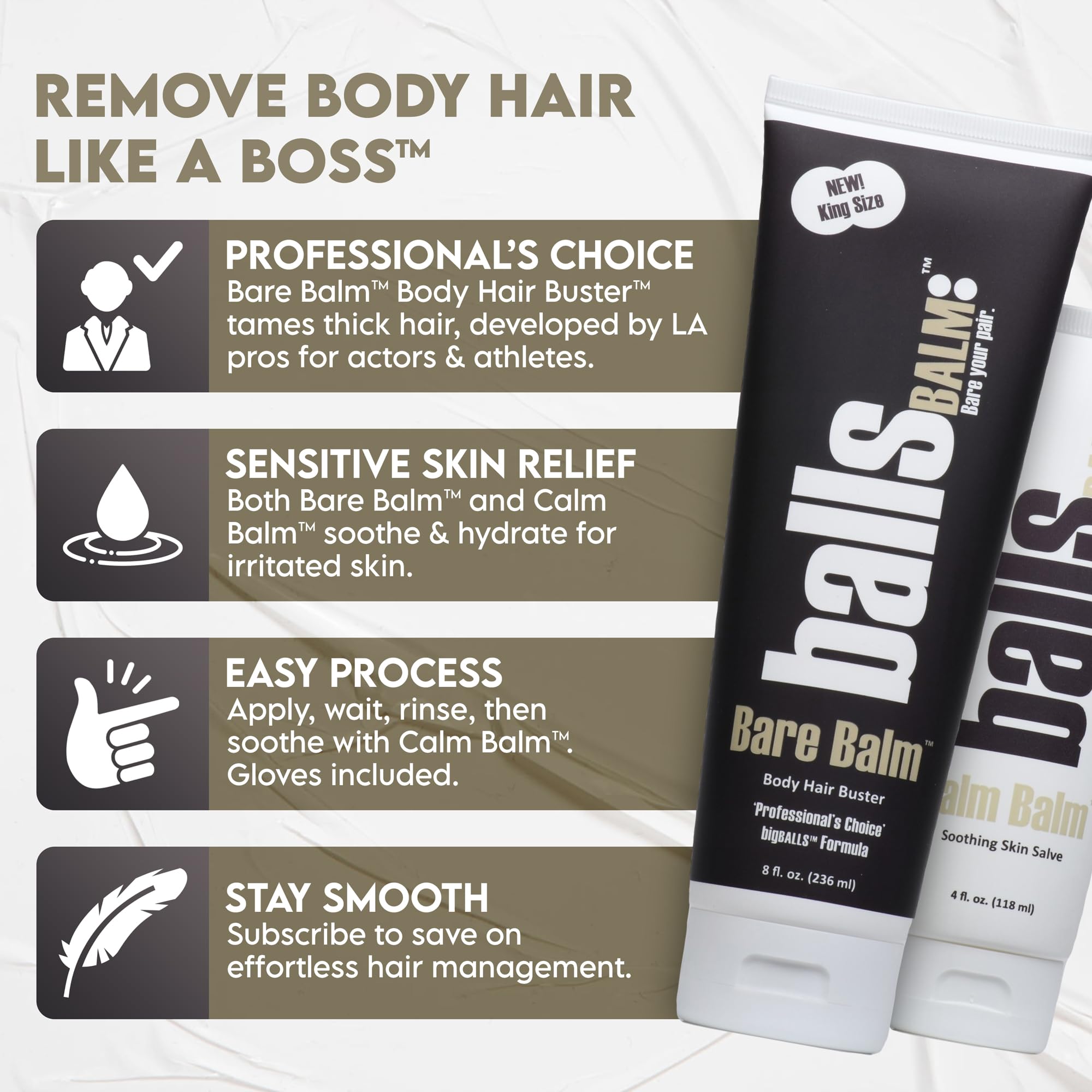 BallsBALM after-lotion protects and nourishes skin post-treatment.
