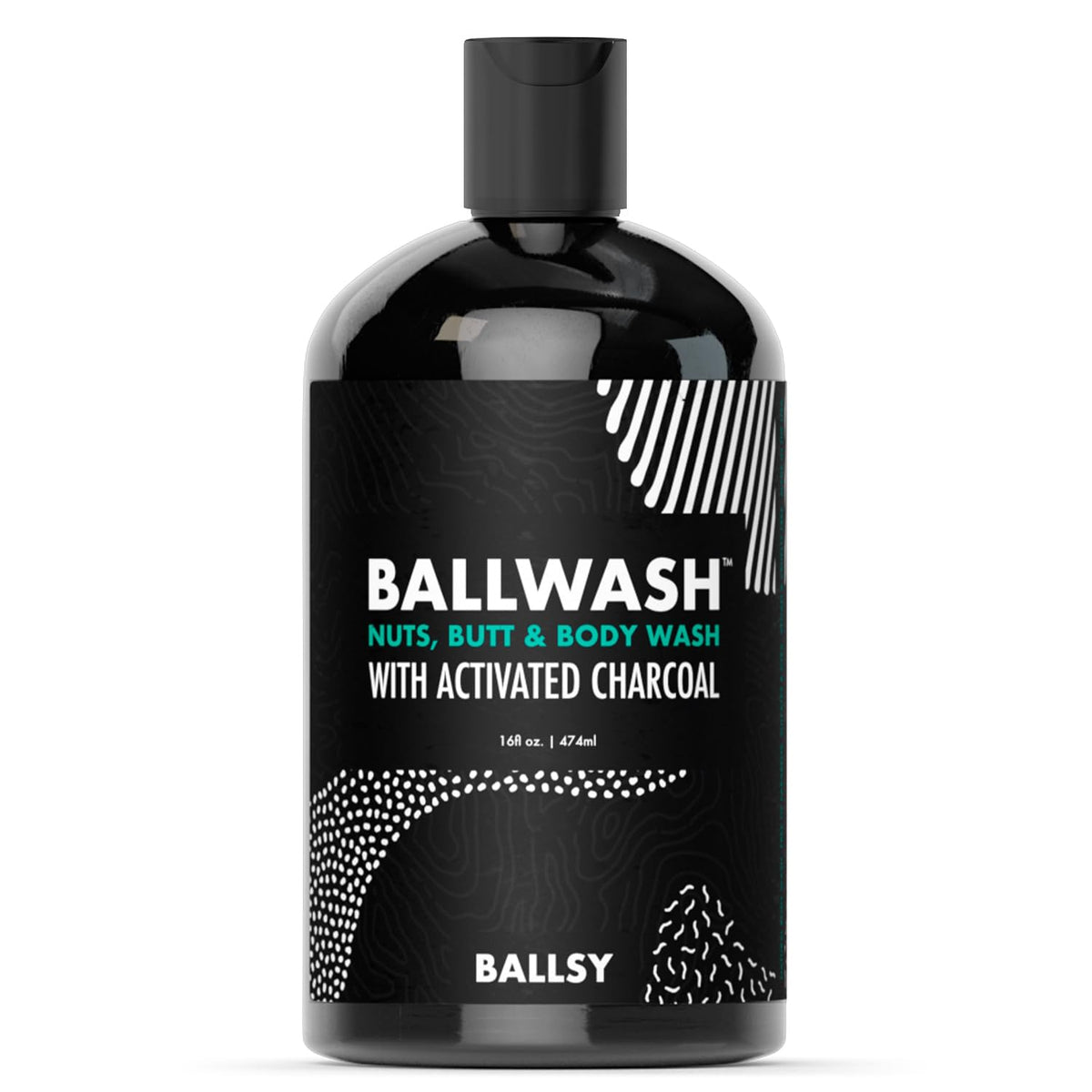 Ballsy Ballwash Charcoal bottle pouring for a refreshing cleanse.