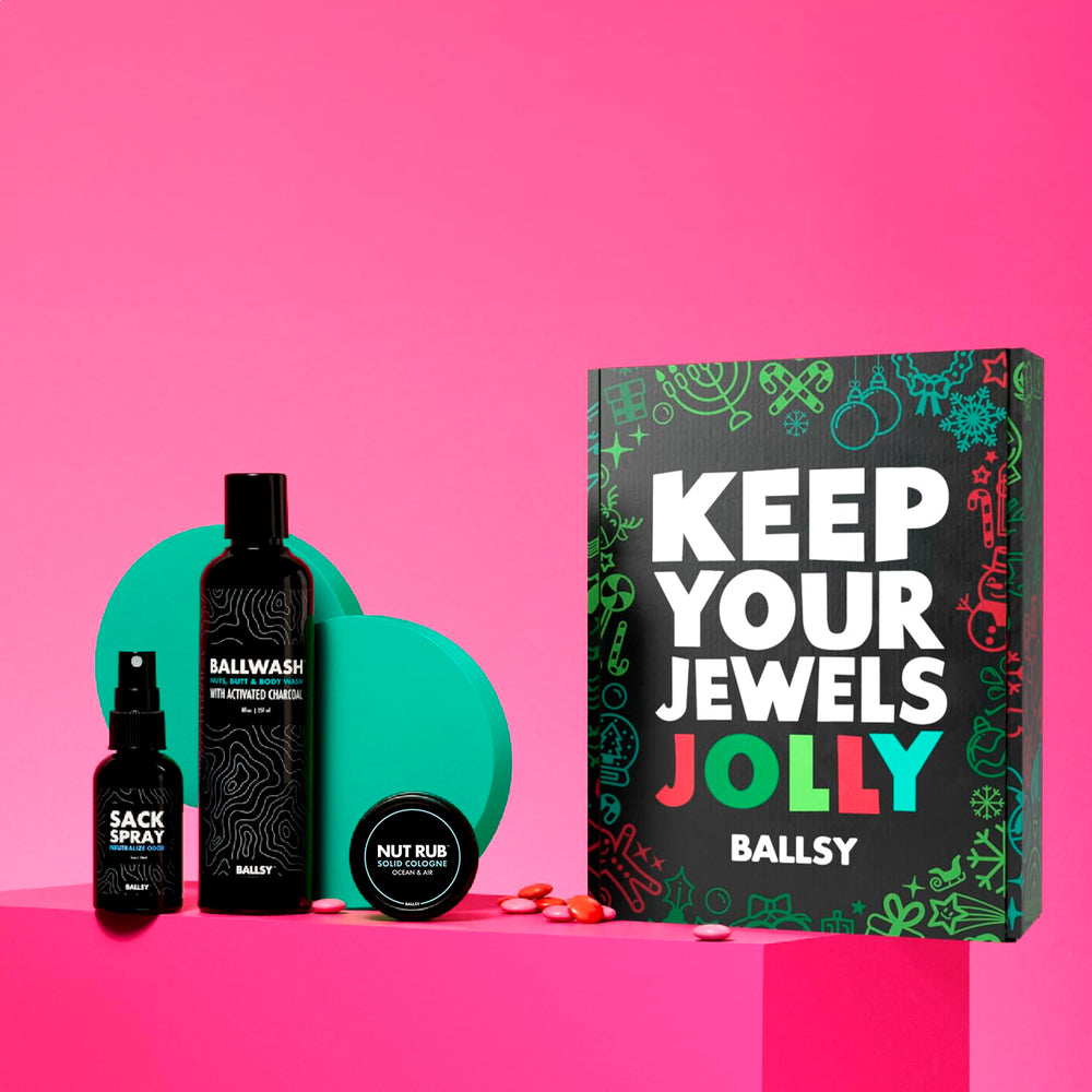Ballsy body wash bottle with clean, fresh scent that stays light.