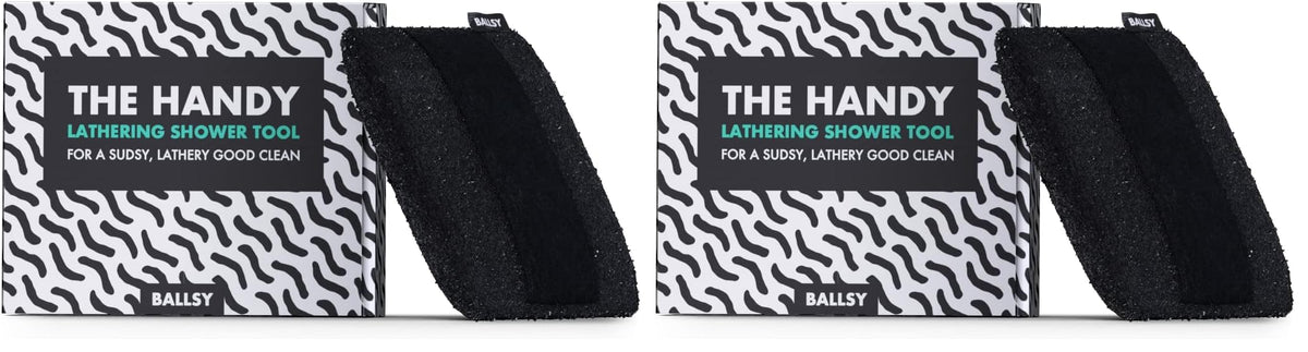 Ballsy Handy Shower Tool grip-strap ensures secure scrubbing in wet showers.