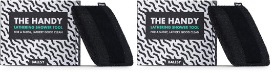 Ballsy Handy Shower Tool grip-strap ensures secure scrubbing in wet showers.