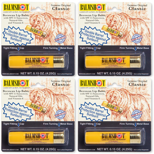 Balmshot lip balm in classic shotgun-tube pack for all-day moisture outdoors