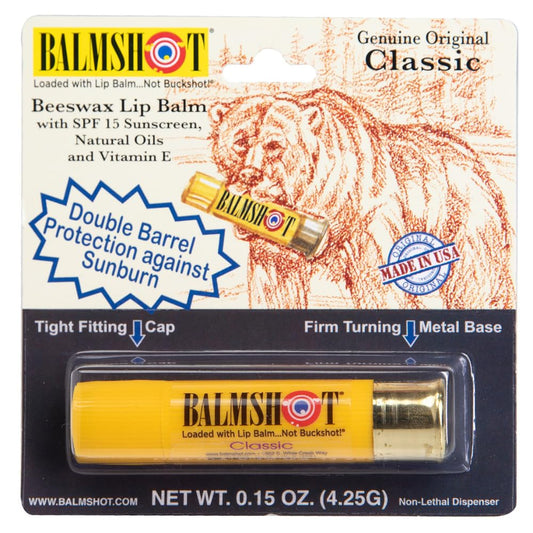 Balmshot original beeswax lip balm with premium ingredients for moisturized lips.
