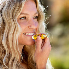 Balmshot outdoors and indoors use for daily lip protection.