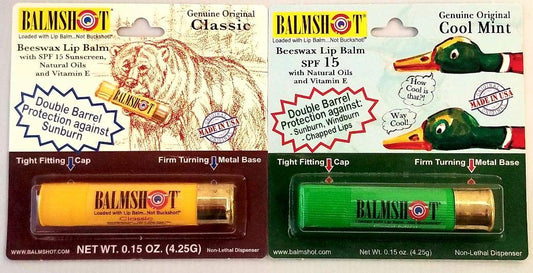 Balmshot two-pack lip balms in classic and cool mint for daily hydration