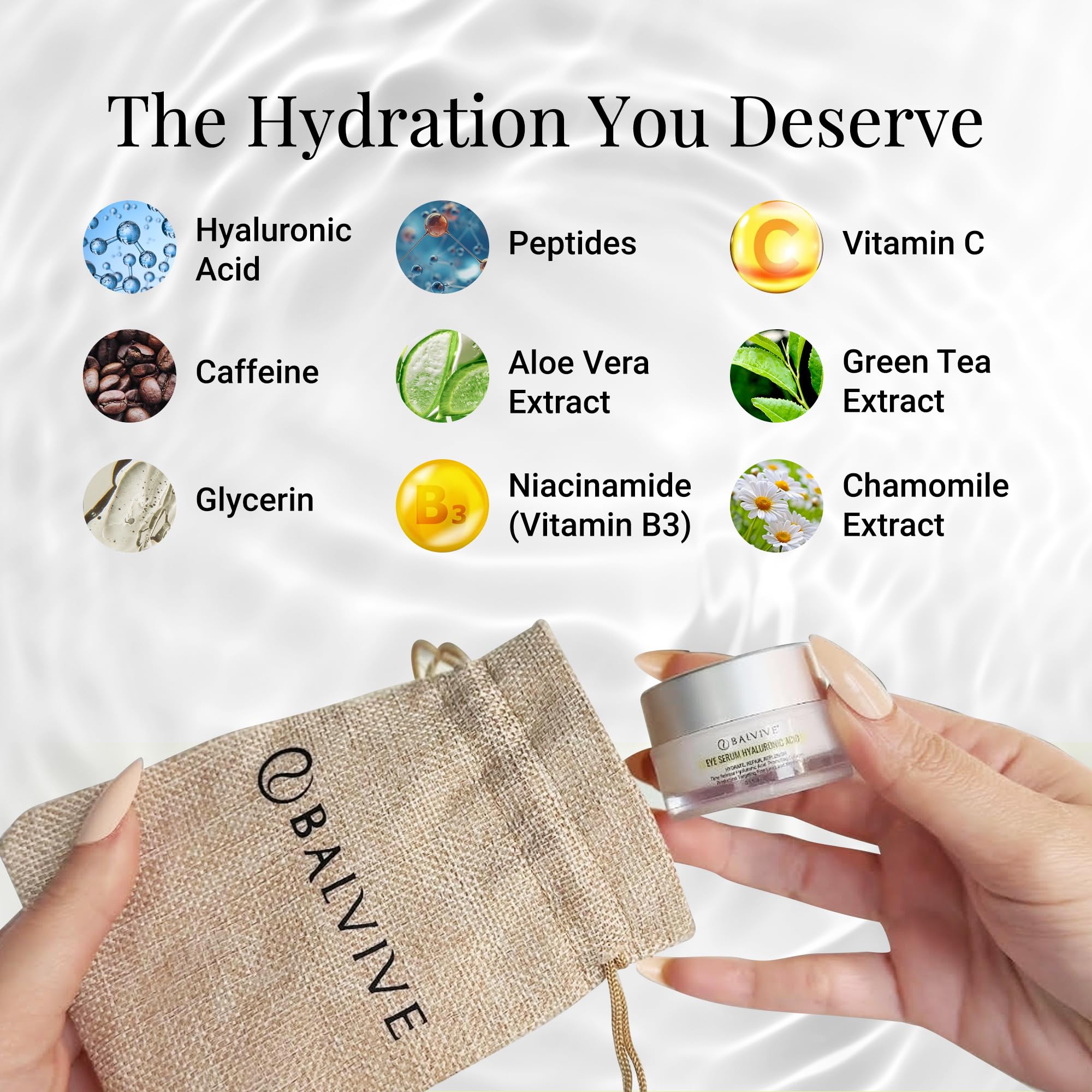 BALVIVE packaging highlights hydrating formula with hyaluronic acid