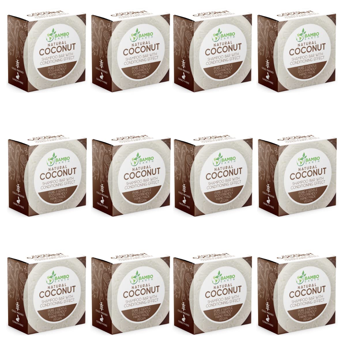 BAMBOEARTH solid shampoo bar coconut-pack display for travel-ready, eco-friendly hair care.