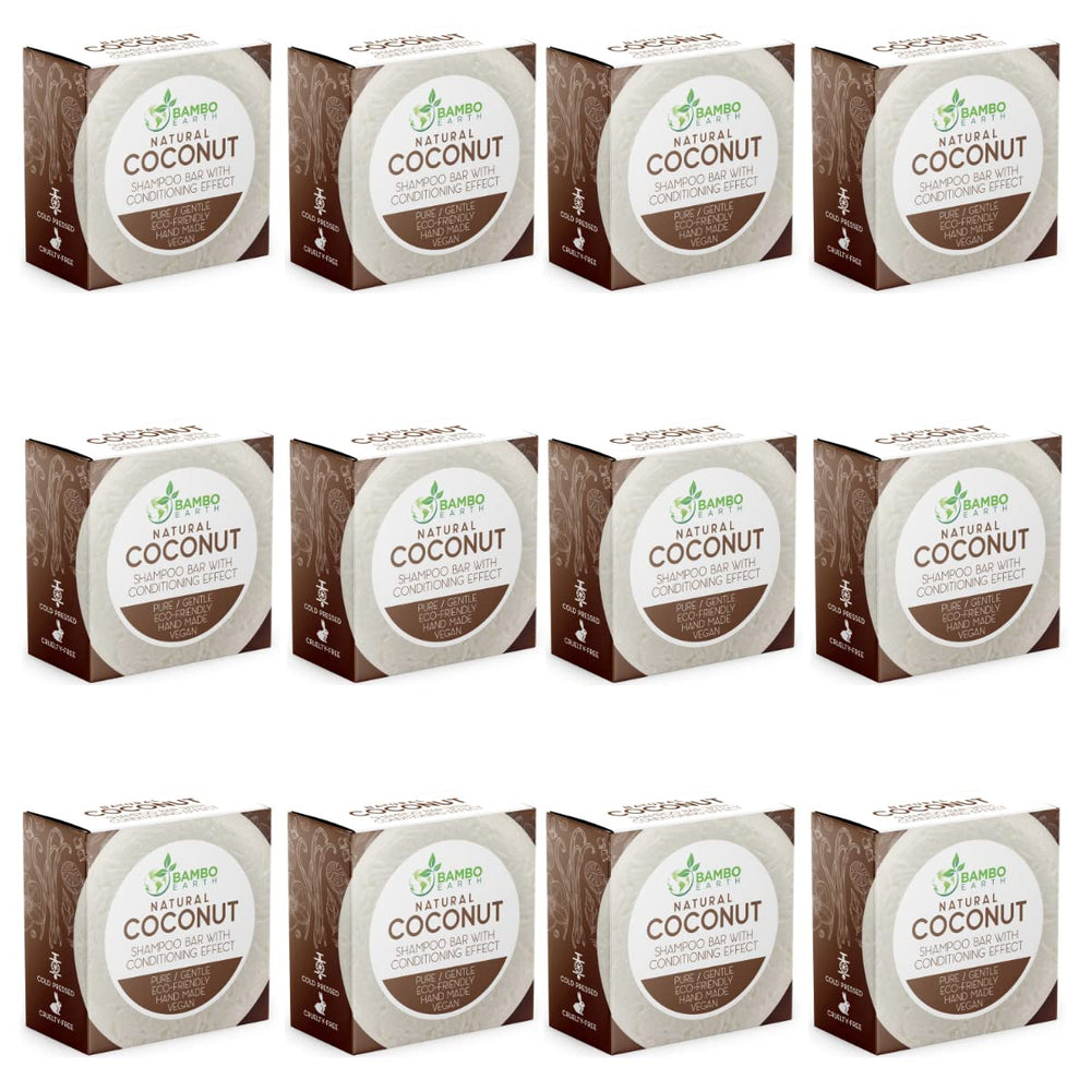 BAMBOEARTH solid shampoo bar coconut-pack display for travel-ready, eco-friendly hair care.