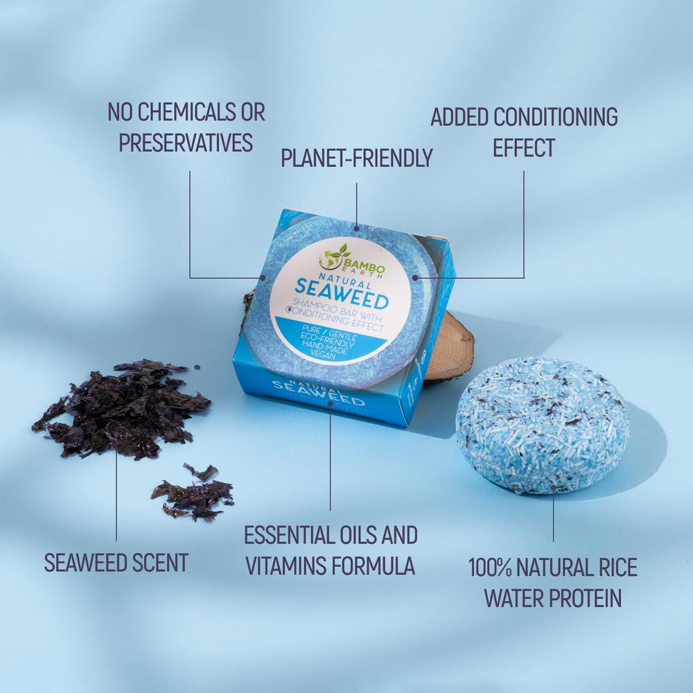 Close-up of BAMBOEARTH shampoo bar texture with natural ingredients for healthy hair