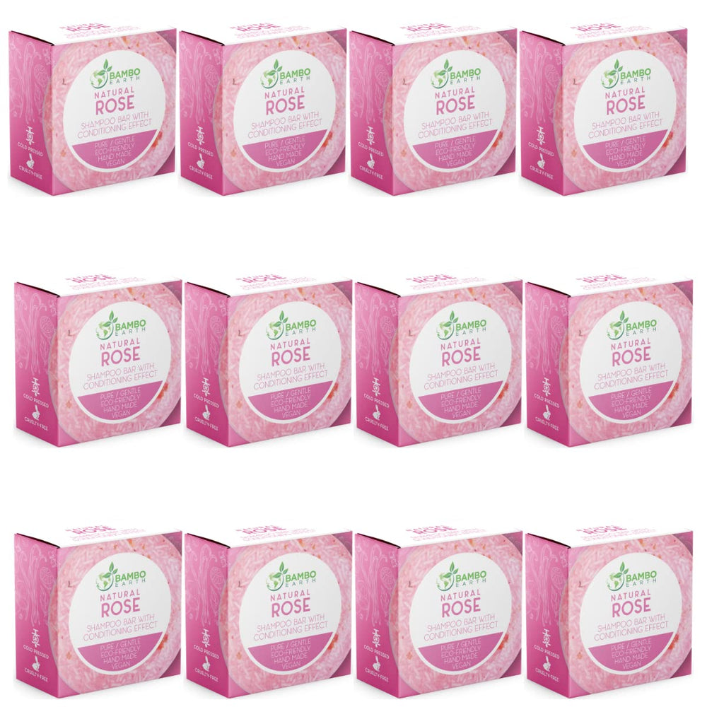 BAMBOEARTH solid shampoo rose pack-12 closeup shows natural ingredients for daily cleansing.