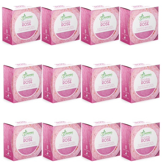 BAMBOEARTH solid shampoo rose pack-12 closeup shows natural ingredients for daily cleansing.