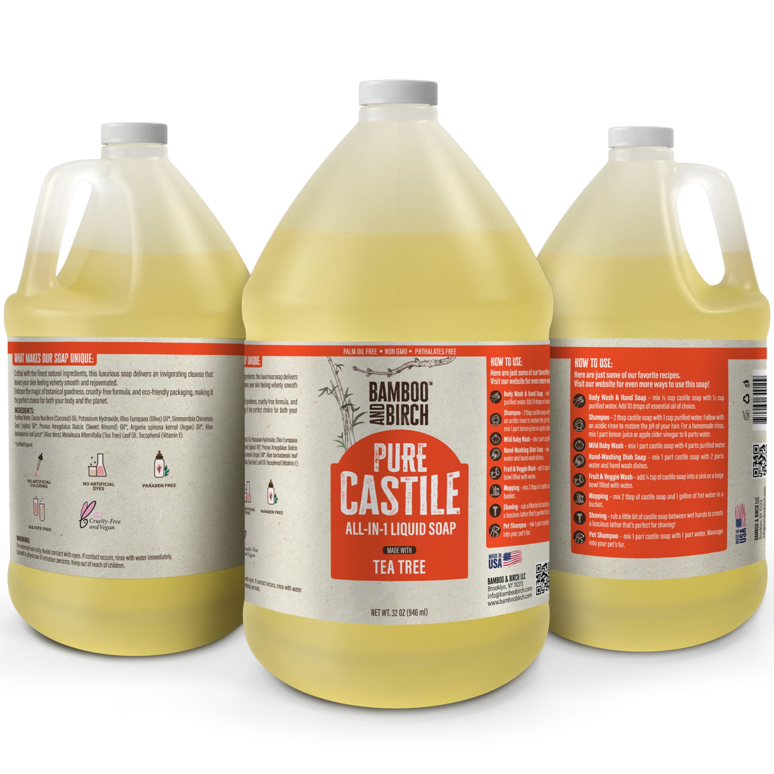 BAMBOO AND BIRCH castile soap liquid for body, face, and hair cleansing