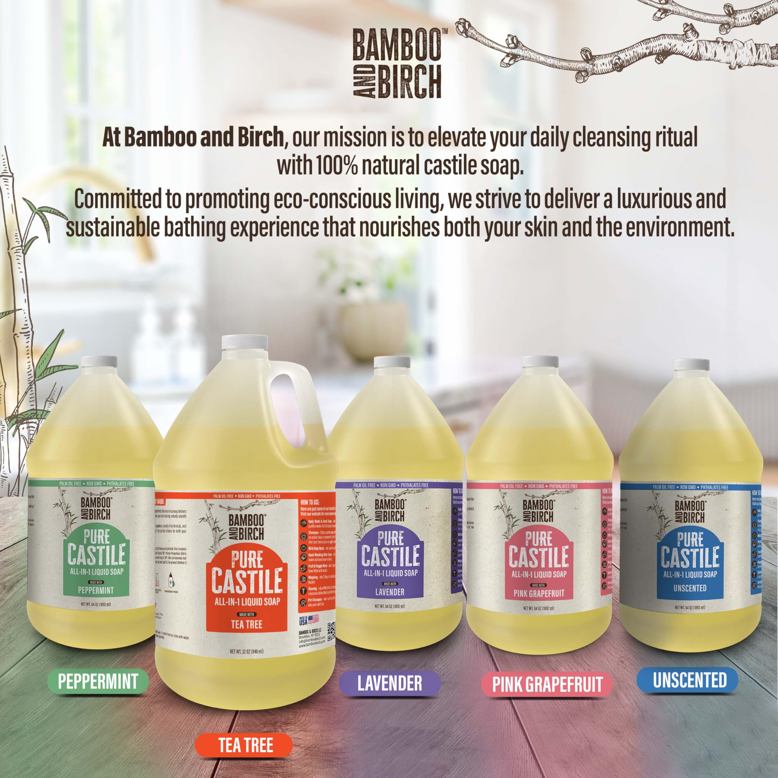 BAMBOO AND BIRCH peppermint castile soap refreshing clean