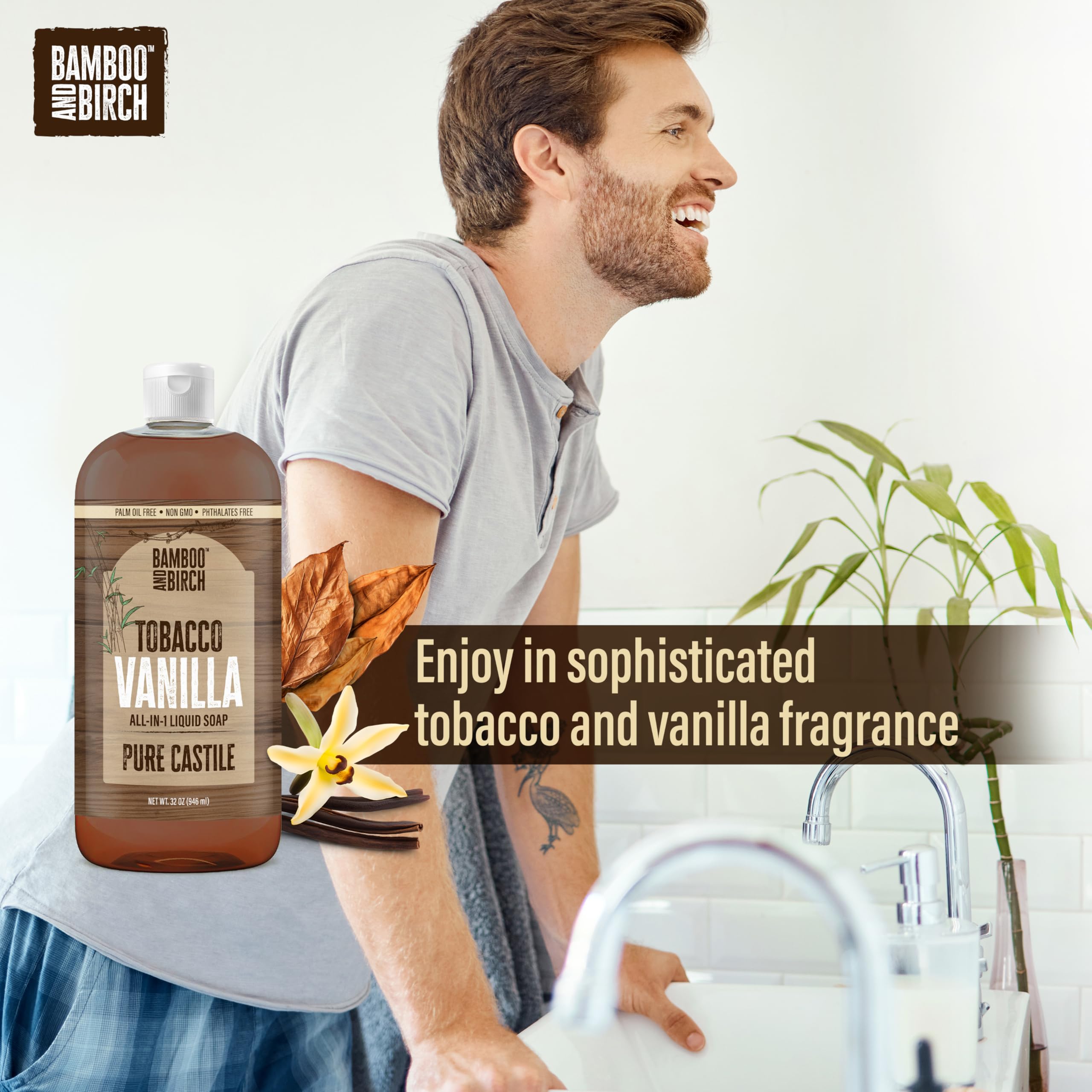 Bamboo and Birch Castile Soap liquid doubles as dishes and laundry cleaner.