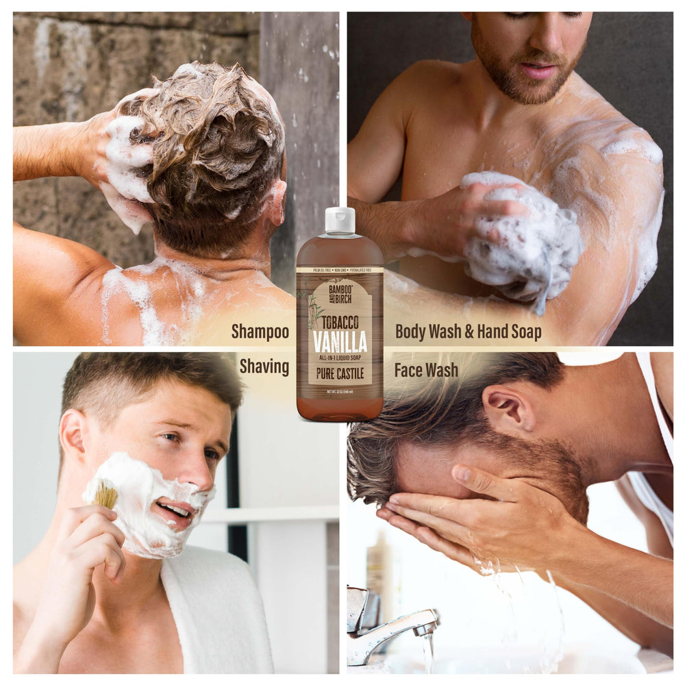Bamboo and Birch Castile Soap liquid lather for gentle cleansing on skin.