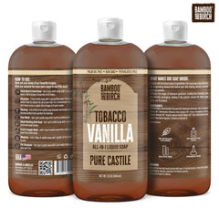 Bamboo and Birch Castile Soap liquid pour showing rich lather for body and hands.