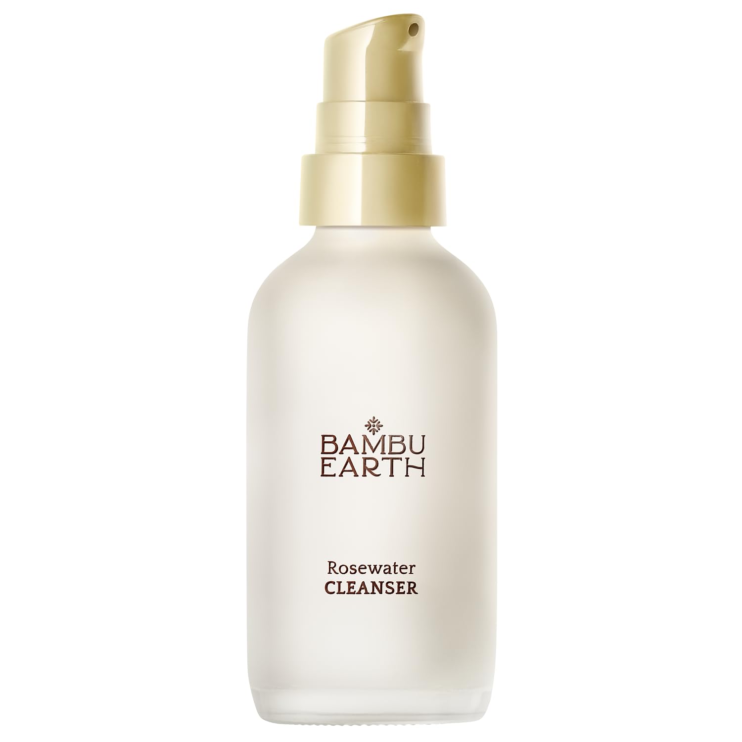 BAMBU EARTH Rosewater Face Cleanser bottle close-up highlighting hydrating daily skincare.