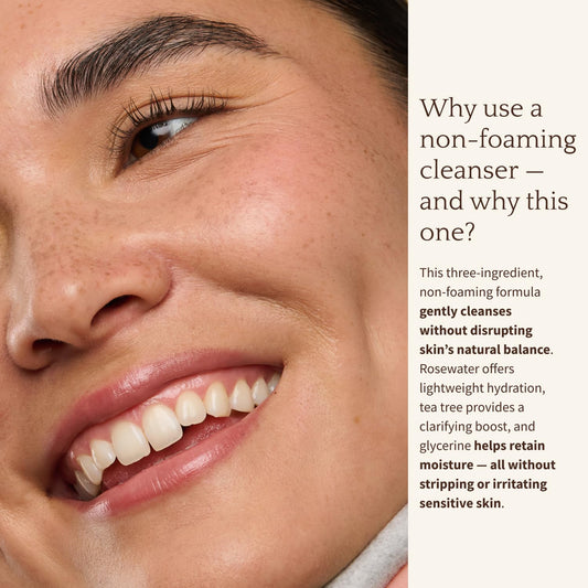 BAMBU EARTH Rosewater Face Cleanser pump dispenser shows soothing skin balance.