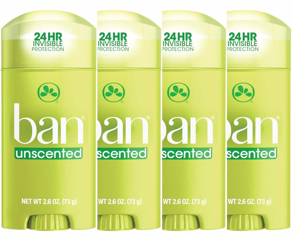 Ban Invisible Solid deodorant packaging shows mess-free daily protection.