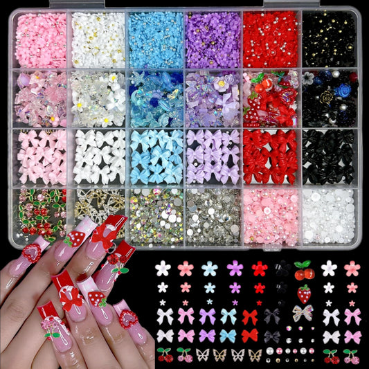 BANA ART 3D nail charms kit with bows and flowers for dazzling nail art ideas.