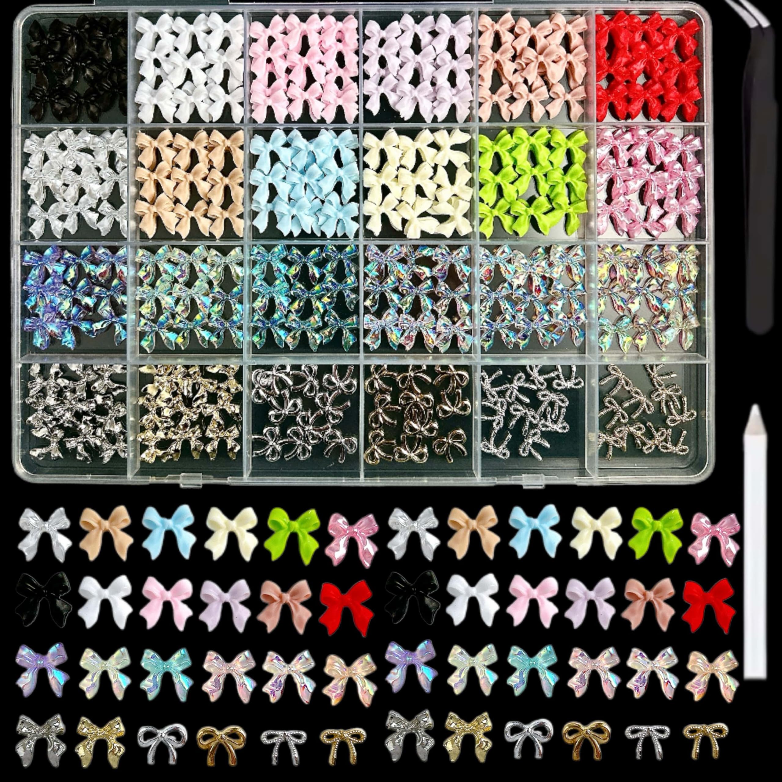 BANA ART Kawaii Color Bow Nail Charms box aids quick selection for creative designs.