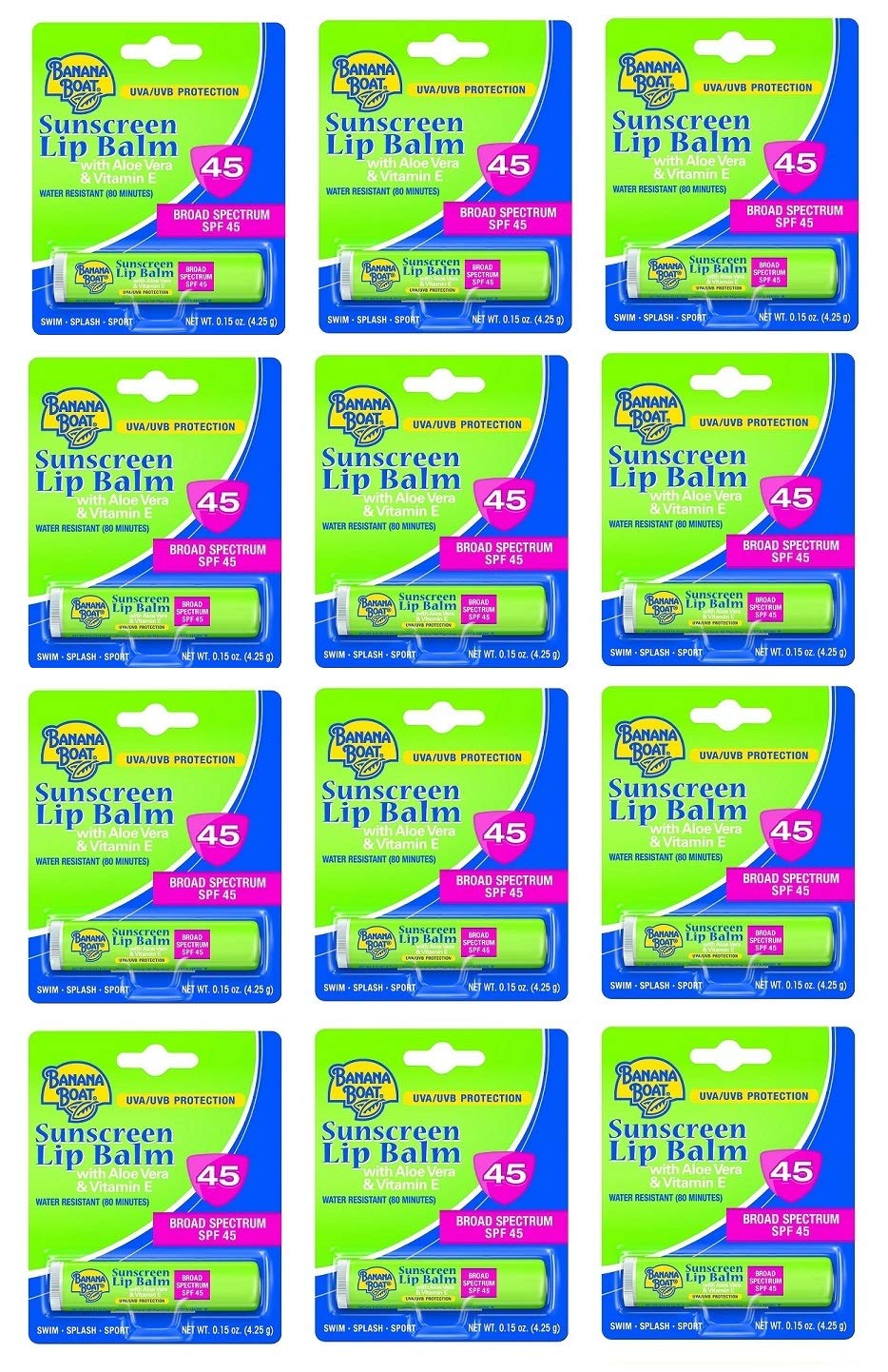 Banana Boat Aloe Vera Lip Balm SPF 45 tube close-up for daily lip care