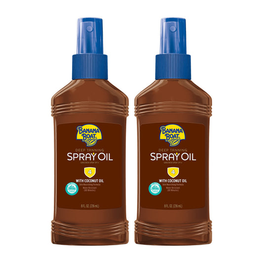 Banana Boat Deep Tanning Spray Oil SPF 4 on a sunny beach for easy sun care.