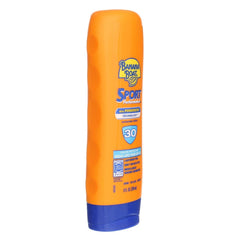 Banana Boat SPF 30 label back showing broad spectrum protection and water resistance