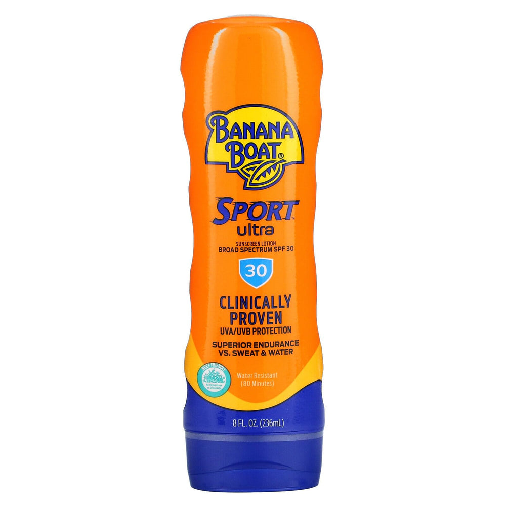 Side view of Banana Boat SPF 30 bottle for active lifestyles