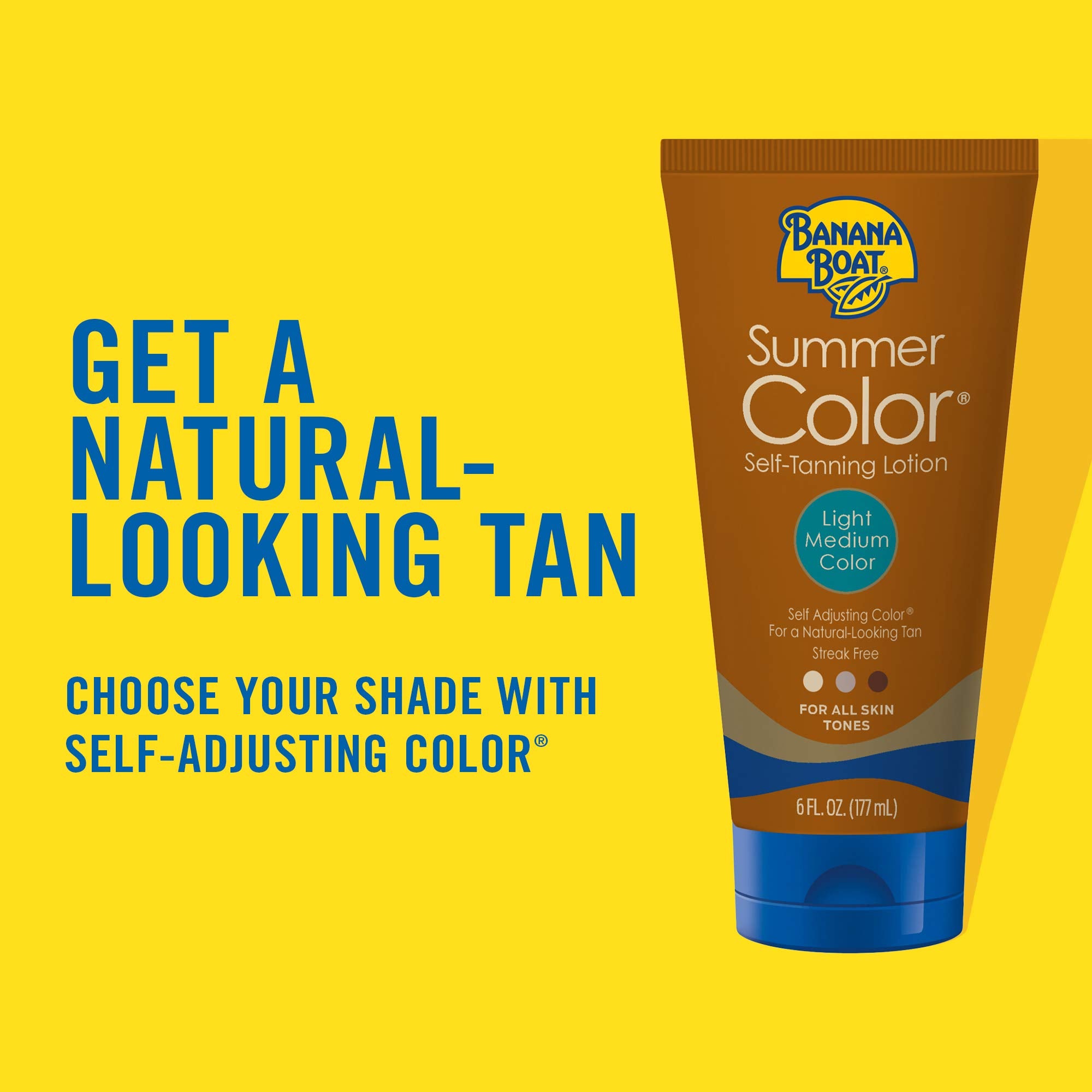 Banana Boat Summer Color self-tanning lotion in hand for a smooth, natural-looking application