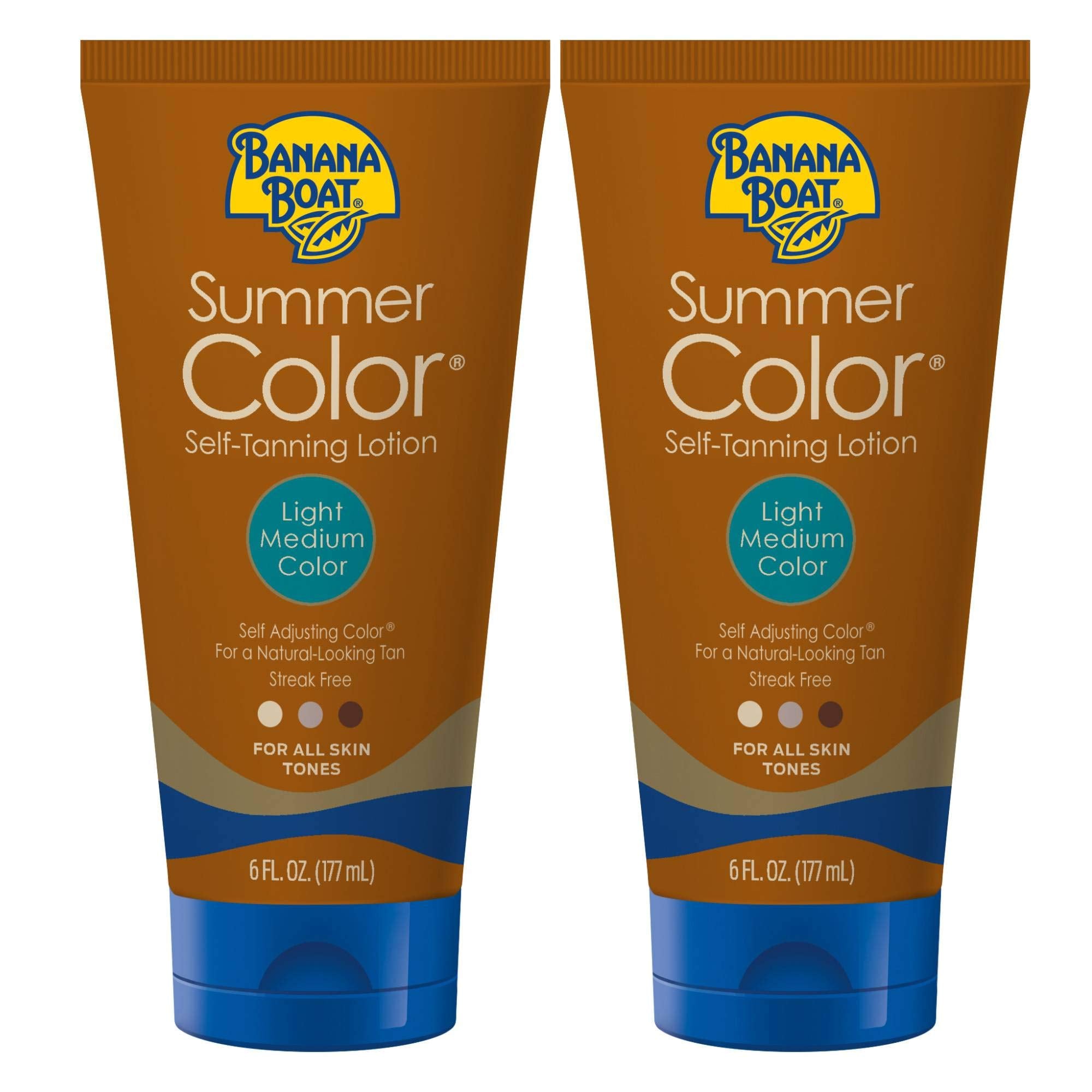 Banana Boat Summer Color self-tanning lotion bottle showing gradual shade development