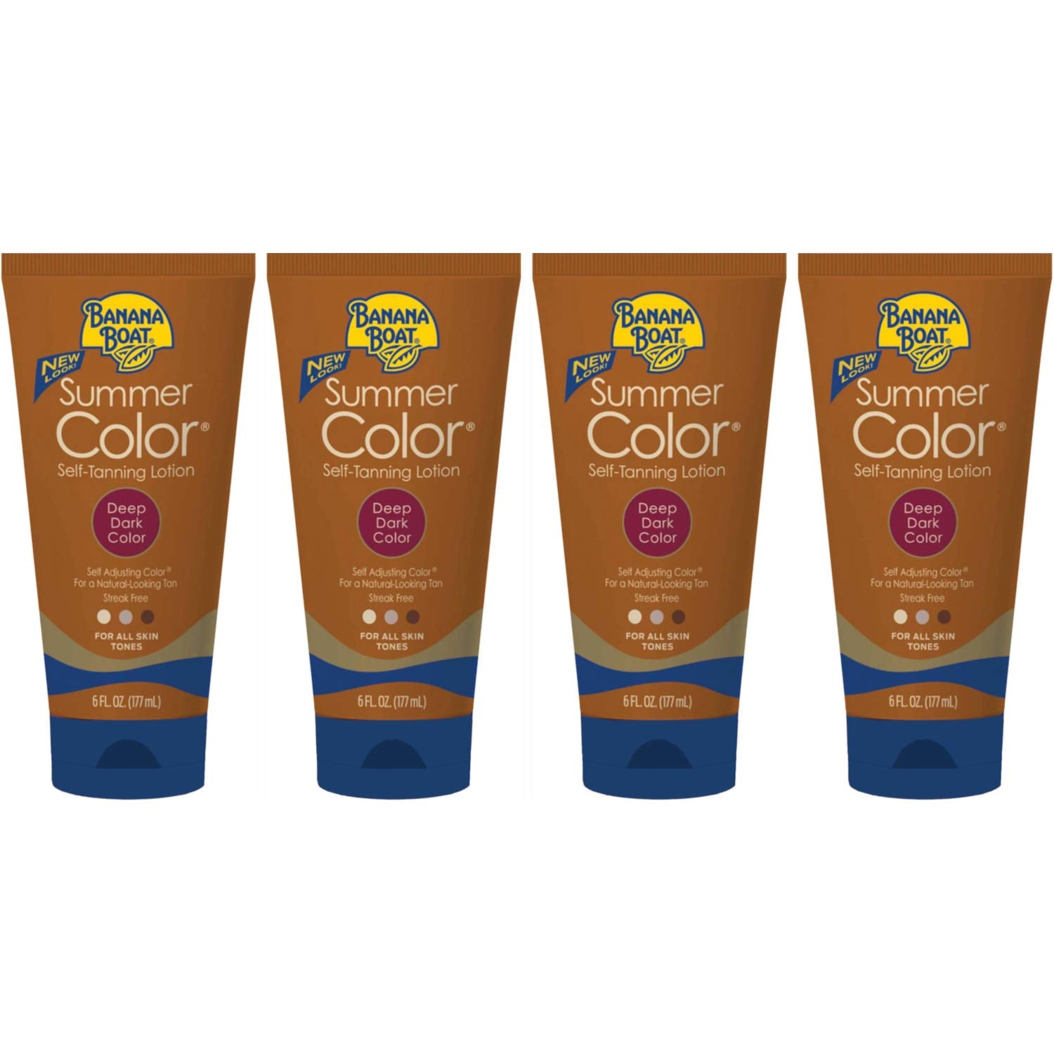 Banana Boat Summer Color lotion swatch demonstrates quick-drying bronze on skin