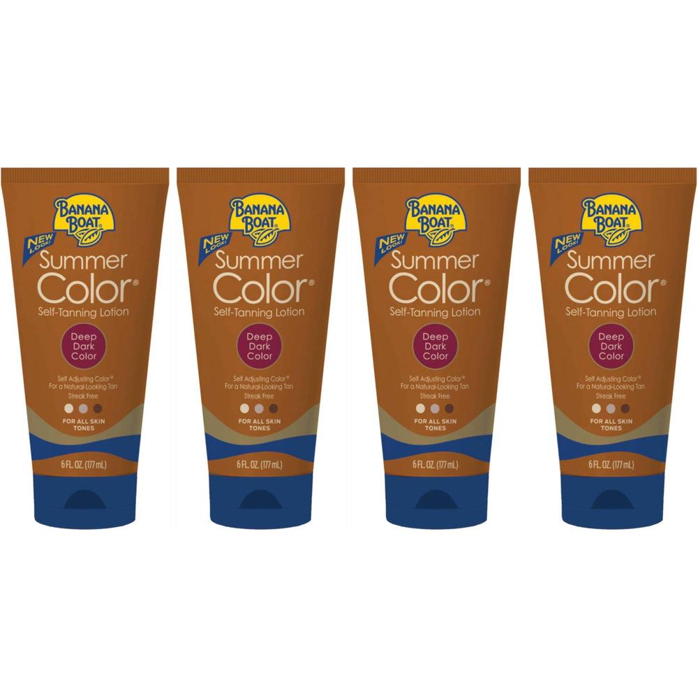 Banana Boat Summer Color lotion swatch demonstrates quick-drying bronze on skin