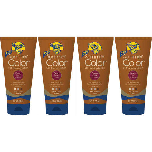 Banana Boat Summer Color lotion swatch demonstrates quick-drying bronze on skin
