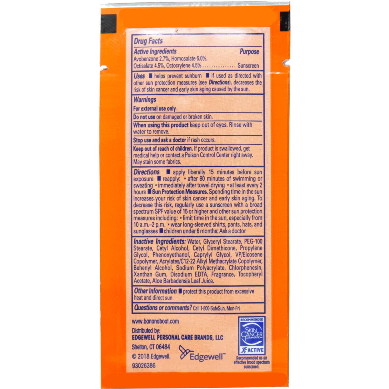 Banana Boat Ultra Sport packet opened for quick skin application outdoors.