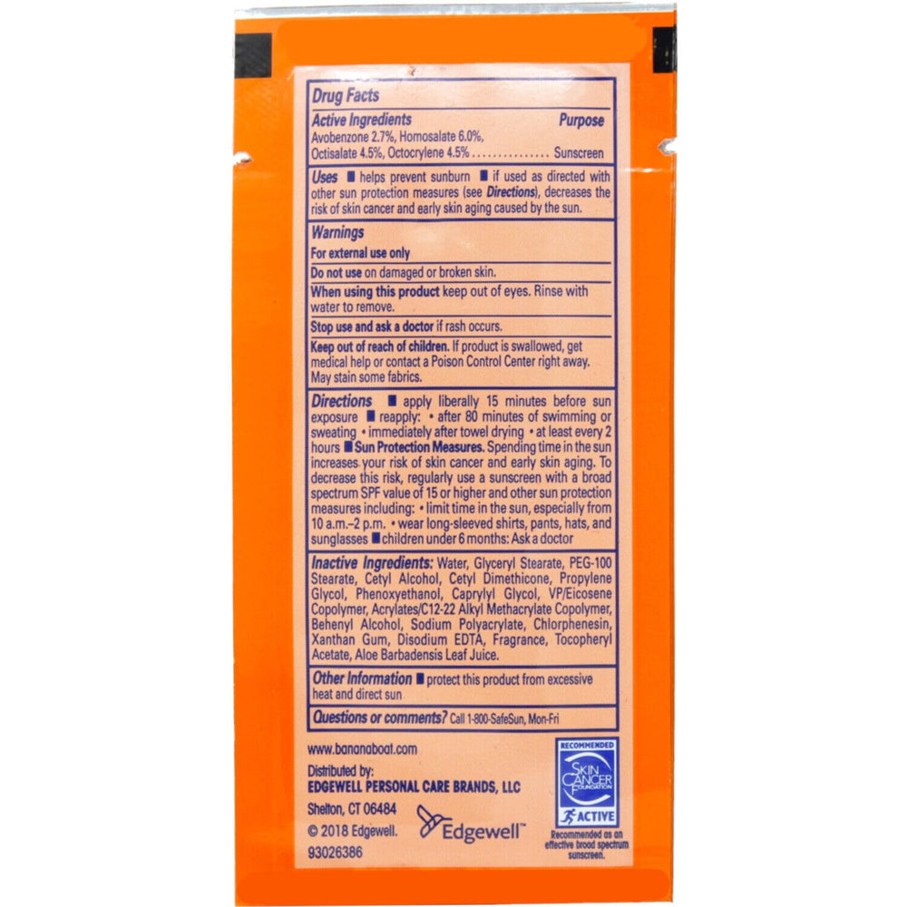 Banana Boat Ultra Sport packet opened for quick skin application outdoors.