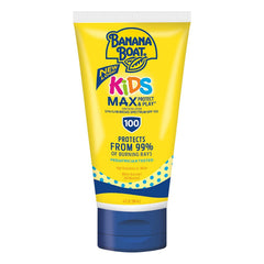 Banana Boat SPF100 Kids Max Protect & Play safety label for parent peace of mind